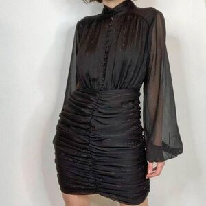 House of Harlow 1960 Ruched black and silver shimmery mini dress